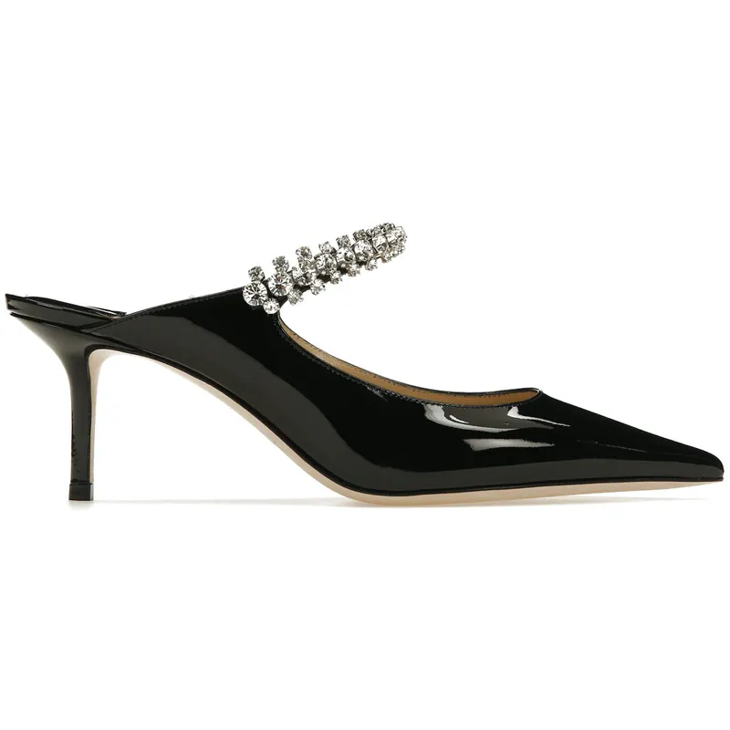 Jimmy Choo Bing 65mm Heeled Mule Black Patent Leather (BING65PAT#BLACK)