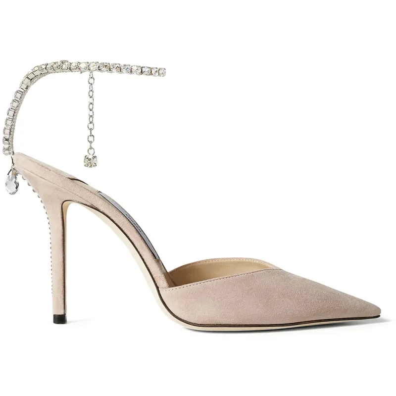 Jimmy Choo Saeda 100mm Pump Crystal Embellished Ballet Pink Suede (SAEDA100EWA-Ballet Pink)