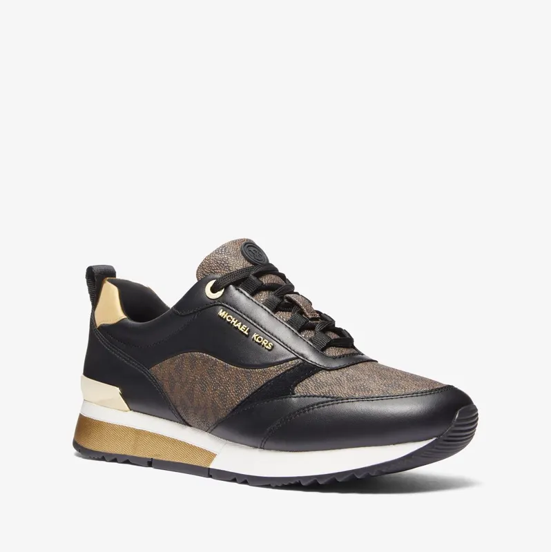 Michael Kors MK Allie Stride Logo and Leather Trainer – Blk/brown (43T2ALFS4L-2437)