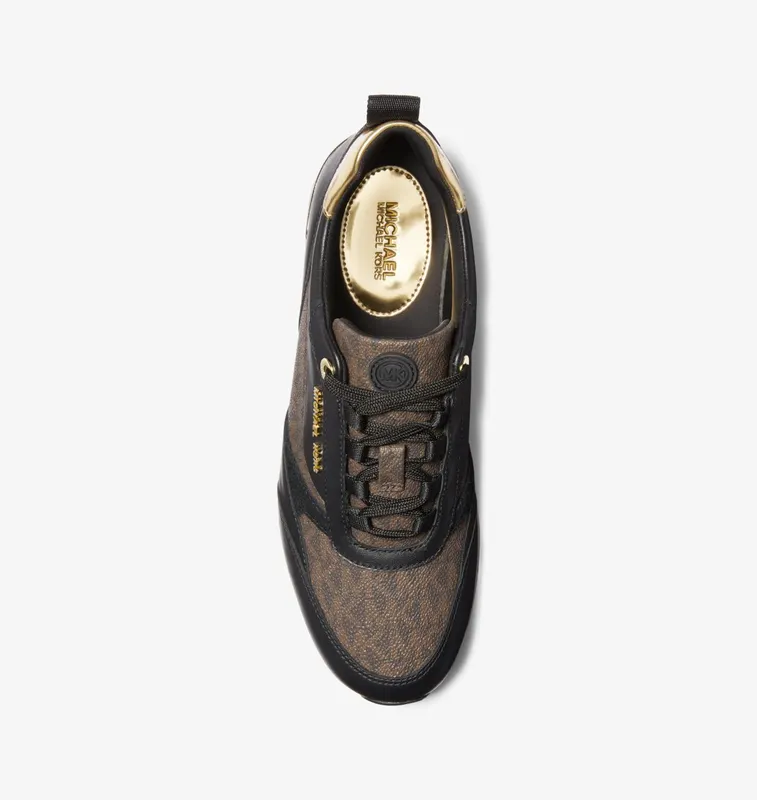 Michael Kors MK Allie Stride Logo and Leather Trainer – Blk/brown (43T2ALFS4L-2437)
