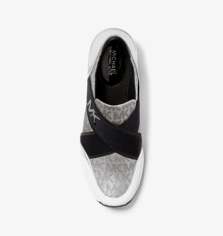 Michael Kors MK Geena Metallic Logo Jacquard Trainer – Silver (43F2GNFP3Y-0040)