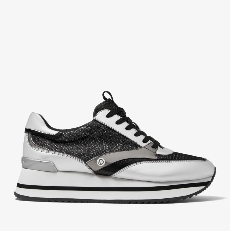 Michael Kors MK Mariah Glitter Chain Mesh and Metallic Sneakers – Black (43F2MRFSAS-0001)