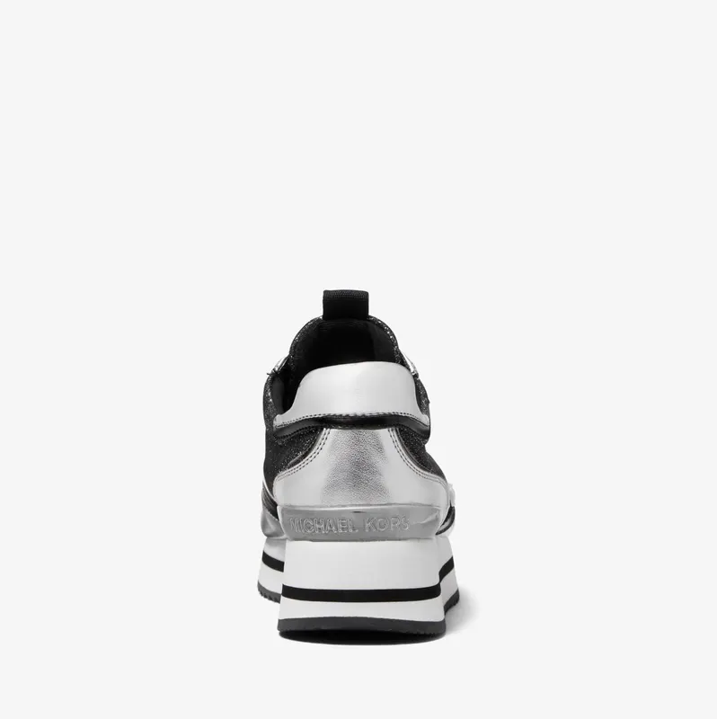Michael Kors MK Mariah Glitter Chain Mesh and Metallic Sneakers – Black (43F2MRFSAS-0001)