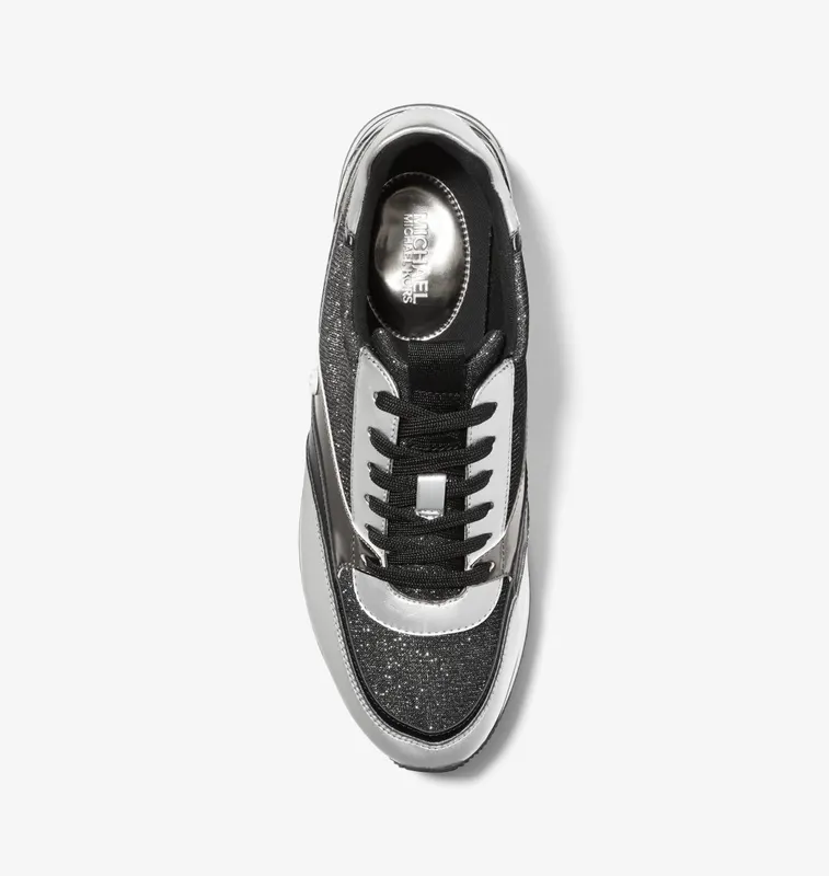 Michael Kors MK Mariah Glitter Chain Mesh and Metallic Sneakers – Black (43F2MRFSAS-0001)