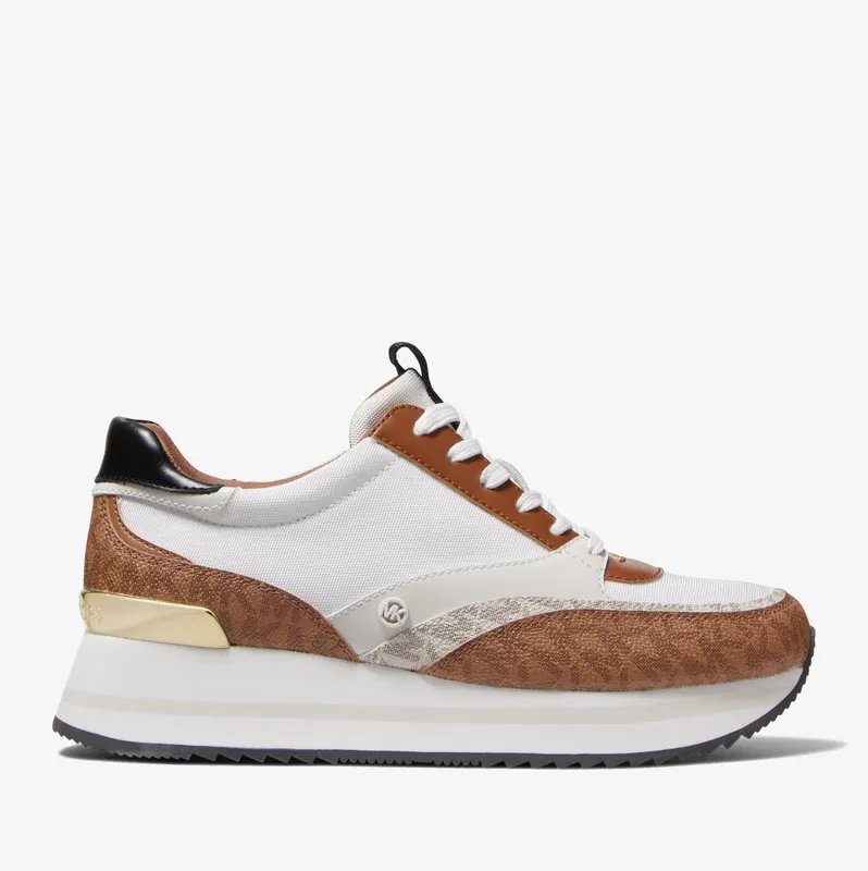Michael Kors MK Mariah Logo and Faux Leather Trainer – Luggage Brown (43F2MRFSBD-0230)