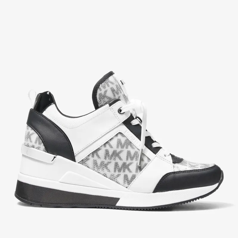 Michael Kors MK Georgie Sequined Mixed-Media Trainer – Optic White/blk (43R3GEFS2Y-2999)