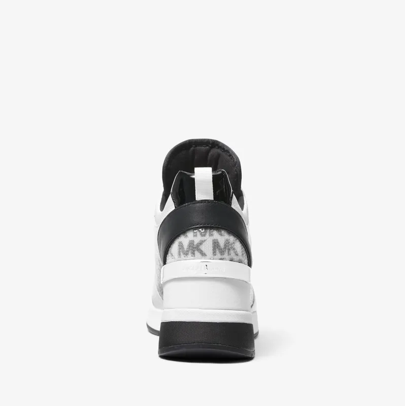 Michael Kors MK Georgie Sequined Mixed-Media Trainer – Optic White/blk (43R3GEFS2Y-2999)