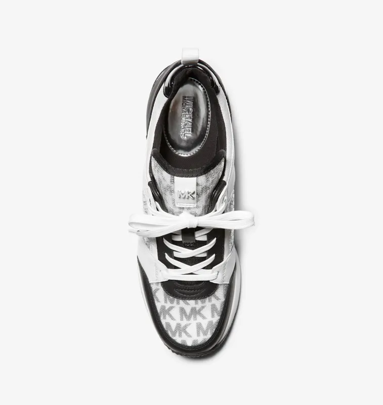 Michael Kors MK Georgie Sequined Mixed-Media Trainer – Optic White/blk (43R3GEFS2Y-2999)