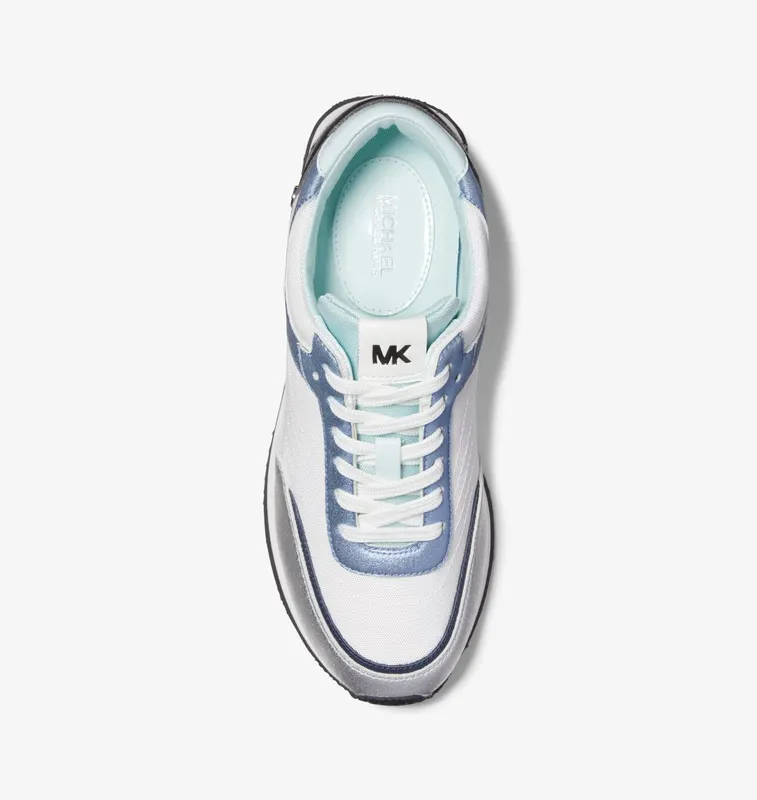 Michael Kors MK Callan Metallic Mixed-Media Trainers – Silver (43T2CNFS3D-0040)