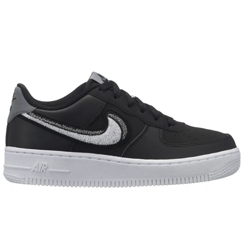Nike Air Force 1 Low LV8 Chenille Swoosh Black (GS) (AO3620-001)