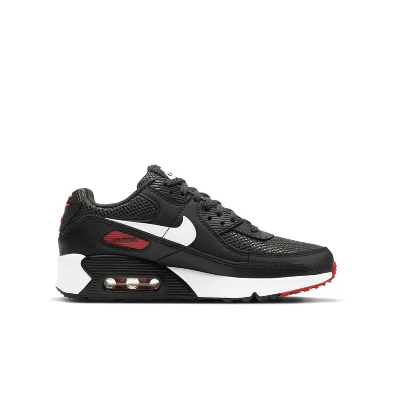 Nike Air Max 90 Dark Smoke Grey Black University Red White (GS) (DH4349-001)