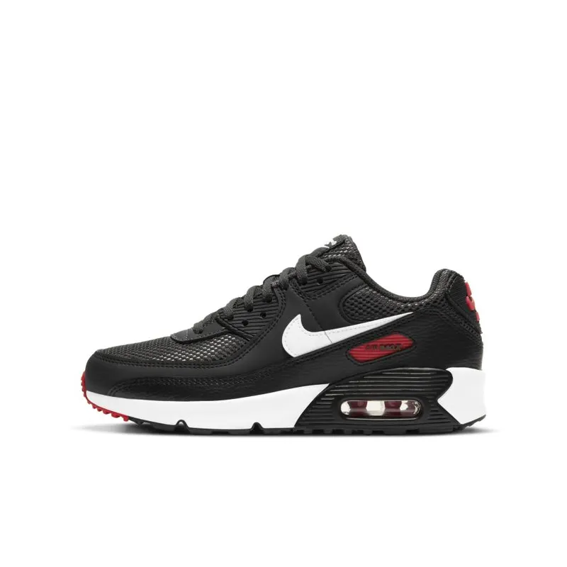 Nike Air Max 90 Dark Smoke Grey Black University Red White (GS) (DH4349-001)