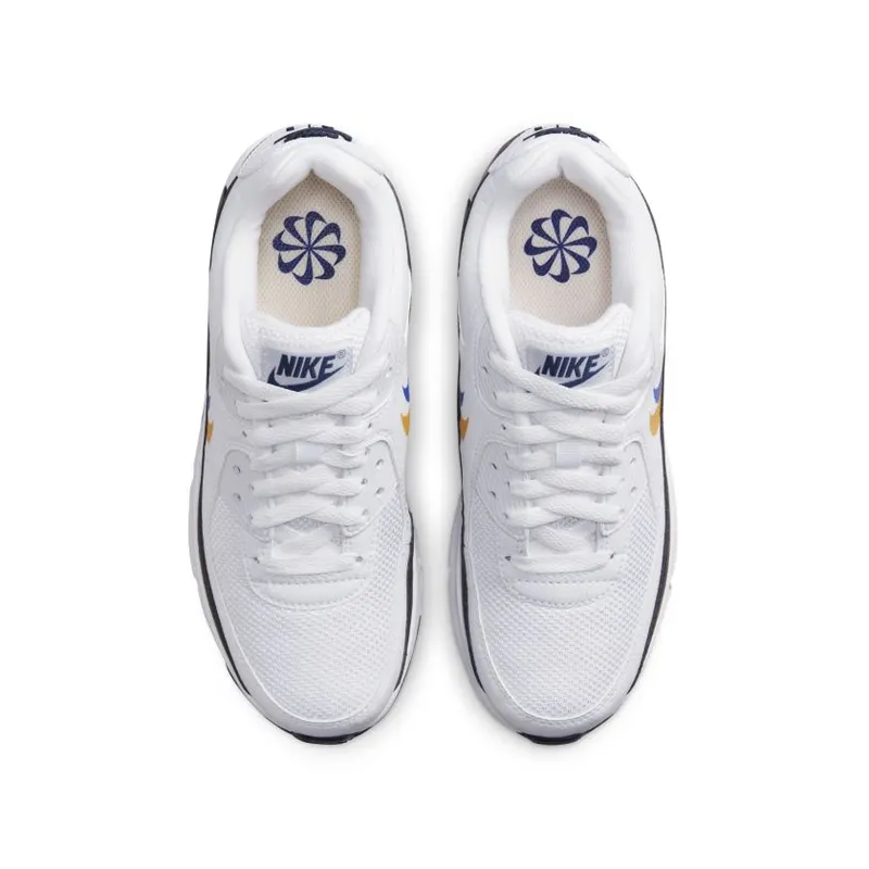 Nike Air Max 90 Double Swoosh White Black Gold Royal (GS) (FJ4592-100)