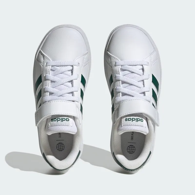 adidas Grand Court Court met Elastische Veters en Klittenband Cloud White / Collegiate Green / Cloud White (IG4842)