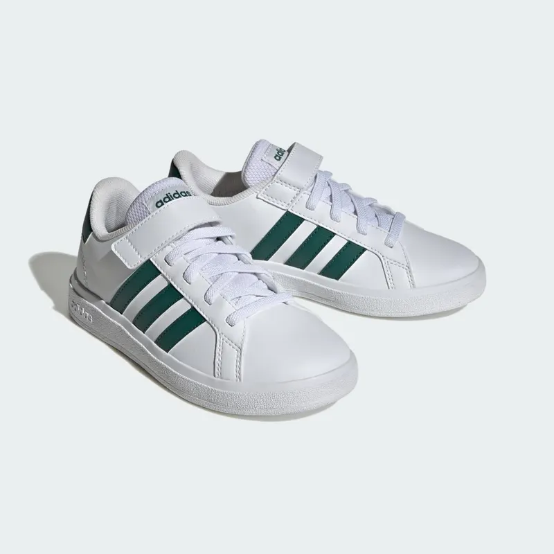 adidas Grand Court Court met Elastische Veters en Klittenband Cloud White / Collegiate Green / Cloud White (IG4842)