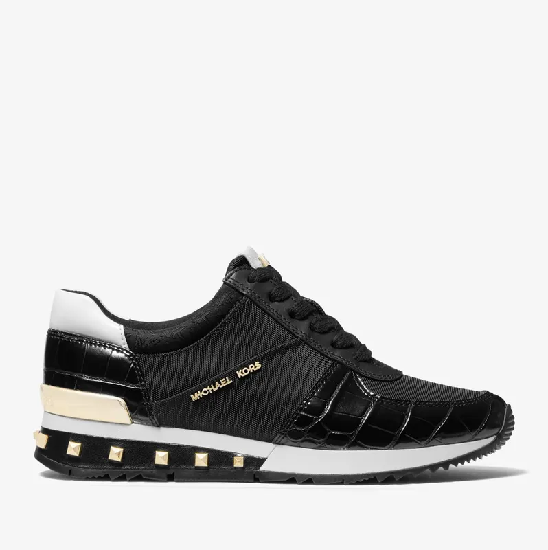 Michael Kors MK Allie Studded Mixed-Media Trainer – Black (43F1ALFS1D-0001)