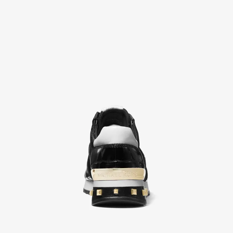 Michael Kors MK Allie Studded Mixed-Media Trainer – Black (43F1ALFS1D-0001)