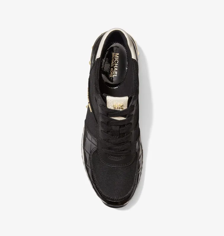 Michael Kors MK Allie Studded Mixed-Media Trainer – Black (43F1ALFS1D-0001)