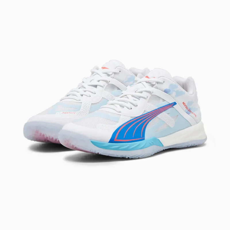 Puma Accelerate NITRO SQD Abalo zaalschoenen Wit/Blauw/Roze (107591-01)