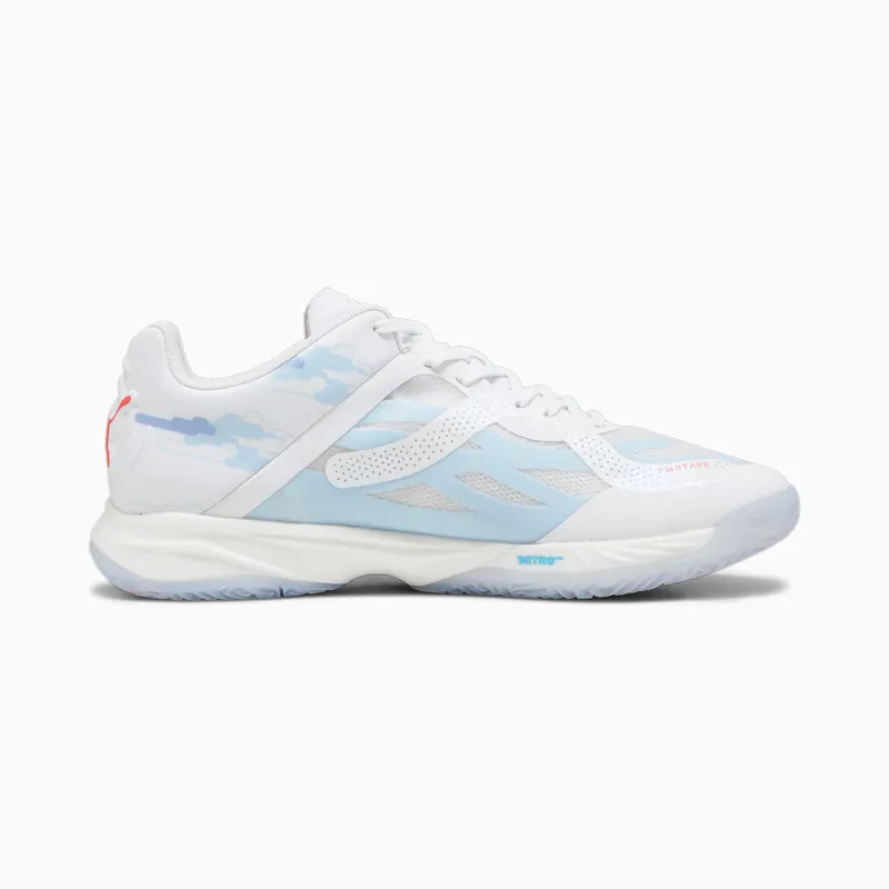 Puma Accelerate NITRO SQD Abalo zaalschoenen Wit/Blauw/Roze (107591-01)