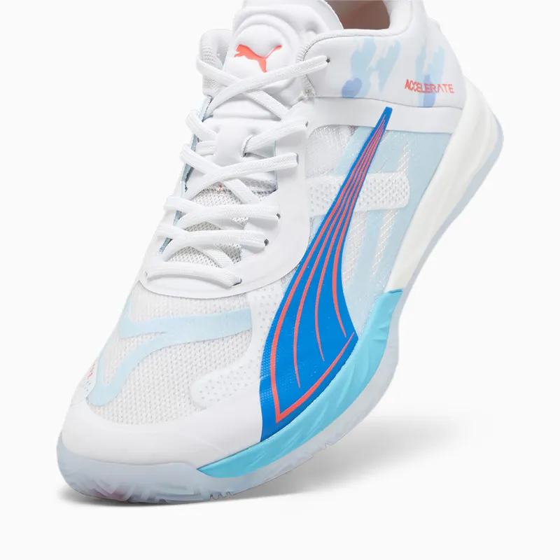 Puma Accelerate NITRO SQD Abalo zaalschoenen Wit/Blauw/Roze (107591-01)