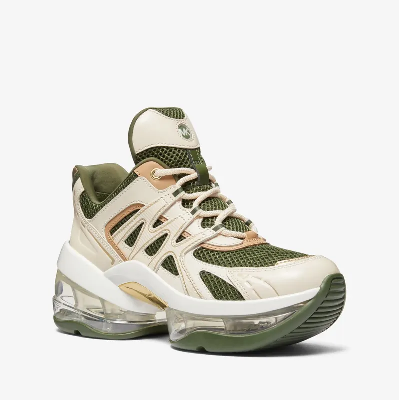 Michael Kors MK Olympia Sport Extreme Leather and Mesh Trainer – Amazon Green Multi (43F3OLFS4D-9978)