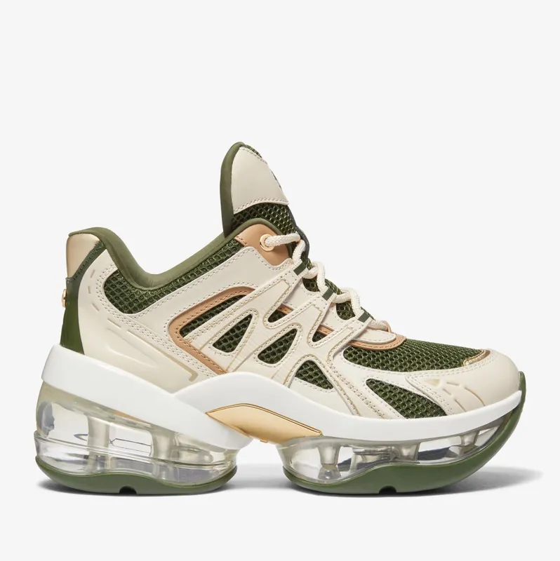 Michael Kors MK Olympia Sport Extreme Leather and Mesh Trainer – Amazon Green Multi (43F3OLFS4D-9978)