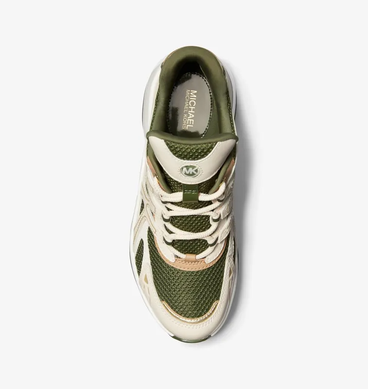 Michael Kors MK Olympia Sport Extreme Leather and Mesh Trainer – Amazon Green Multi (43F3OLFS4D-9978)