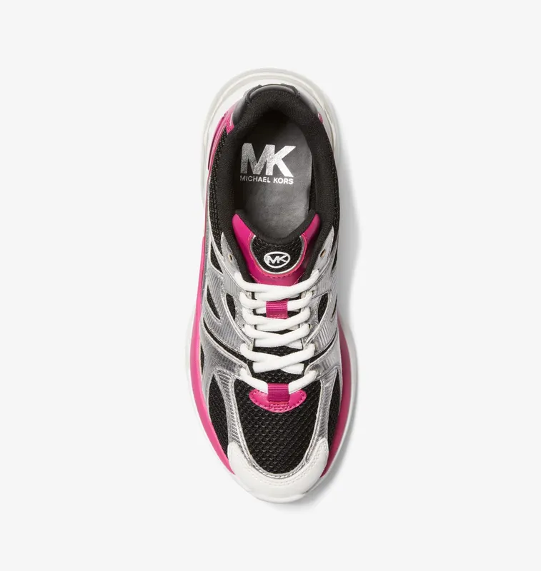 Michael Kors MK Kit Extreme Mesh and Leather Trainer – Deep Fuchsia Multi (43H3KIFS3D-9634)