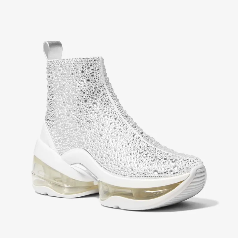 Michael Kors MK Olympia Extreme Embellished Knit Sock Trainers – Silver (43H3OLFE1D-0040)