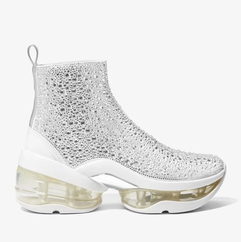 Michael Kors MK Olympia Extreme Embellished Knit Sock Trainers – Silver (43H3OLFE1D-0040)