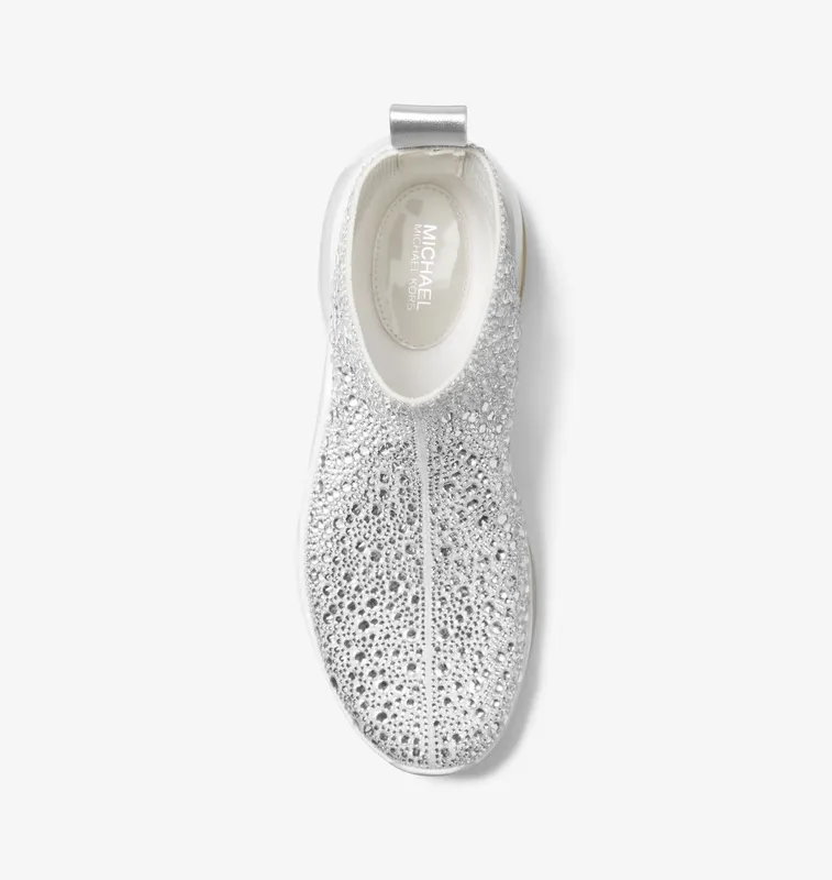 Michael Kors MK Olympia Extreme Embellished Knit Sock Trainers – Silver (43H3OLFE1D-0040)