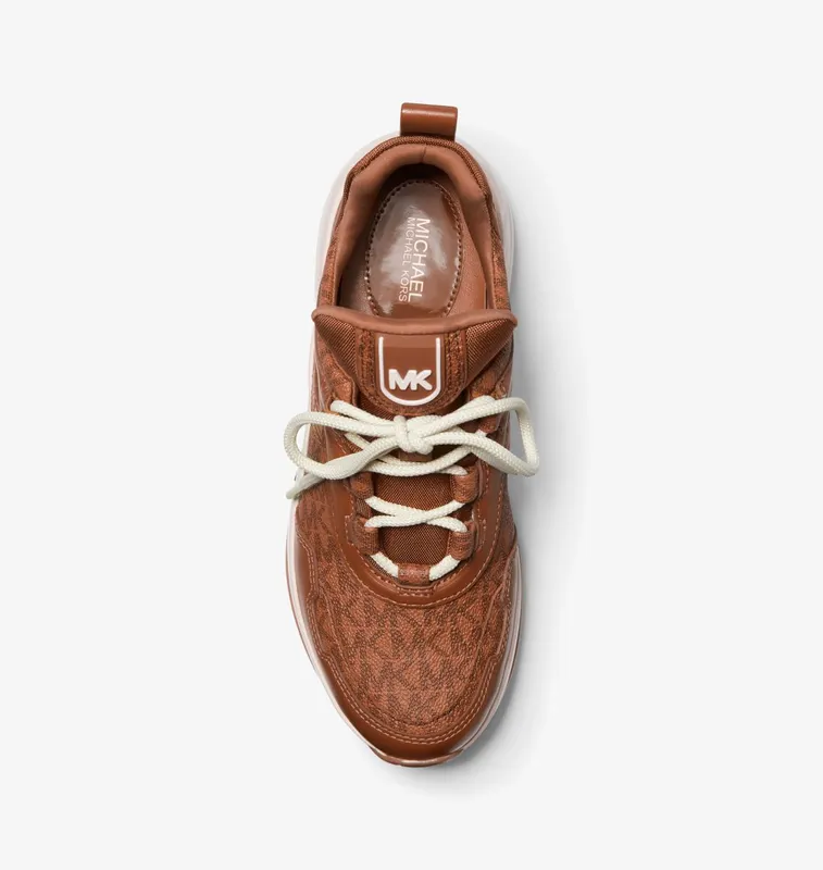 Michael Kors MK Olympia Logo and Leather Trainer – Luggage Brown (43F3OLFS1B-0230)