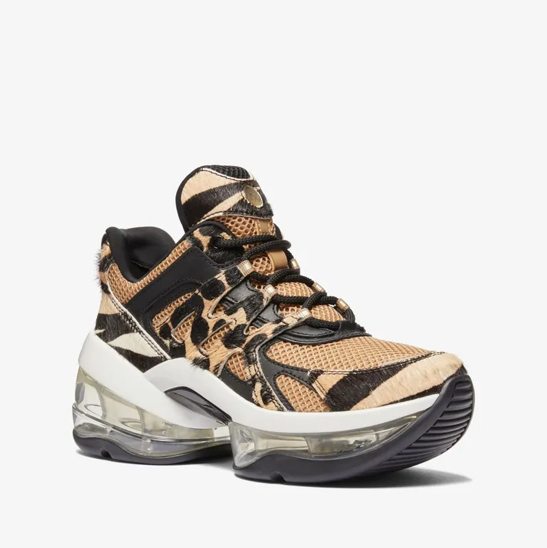 Michael Kors MK Olympia Sport Extreme Printed Calf Hair and Mesh Trainer – Black Combo (43F3OLFS7D-0005)
