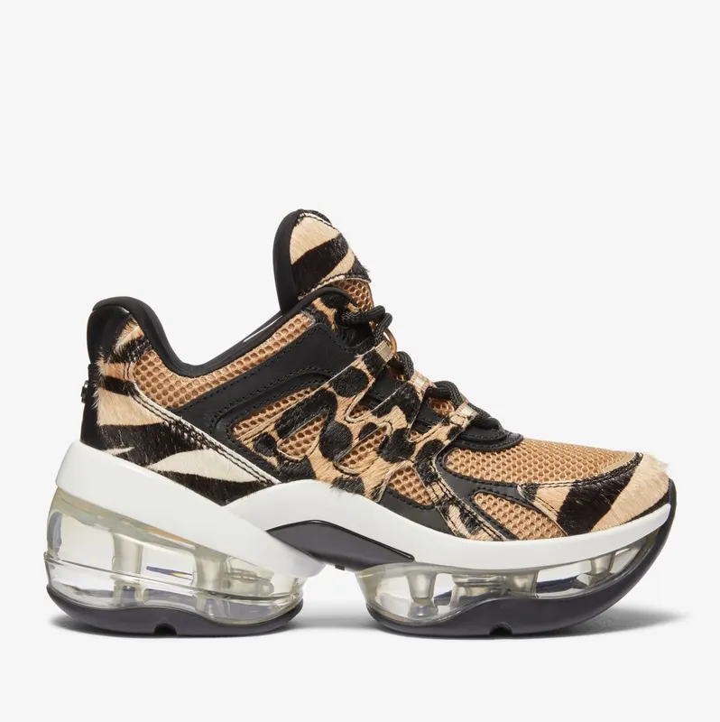 Michael Kors MK Olympia Sport Extreme Printed Calf Hair and Mesh Trainer – Black Combo (43F3OLFS7D-0005)