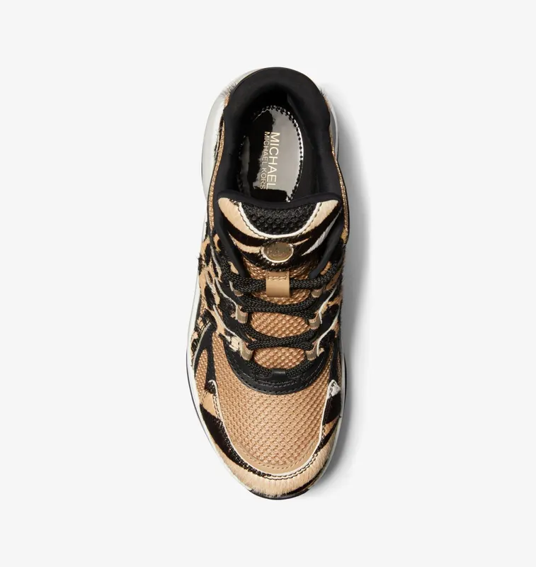 Michael Kors MK Olympia Sport Extreme Printed Calf Hair and Mesh Trainer – Black Combo (43F3OLFS7D-0005)