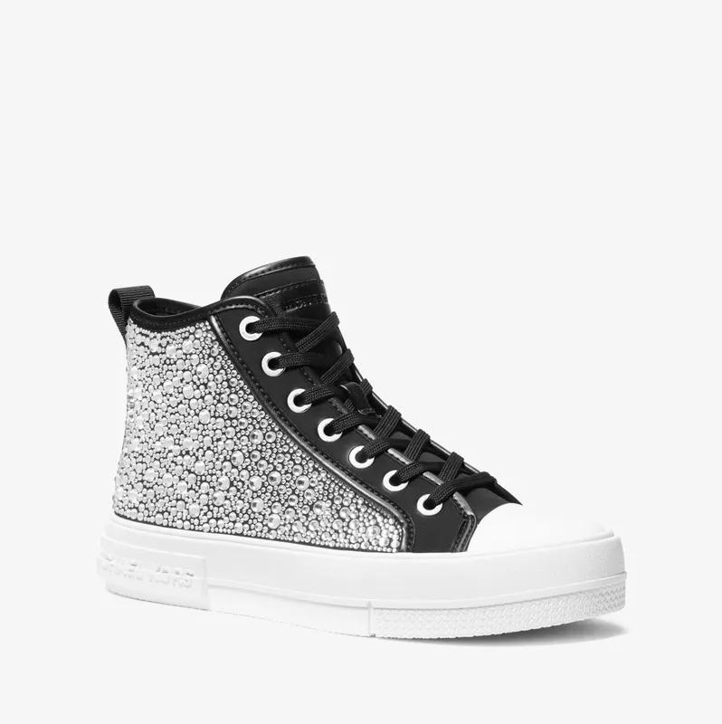 Michael Kors MK Evy Embellished Scuba High-Top Trainers – Black (43H3EYFE6D-0001)