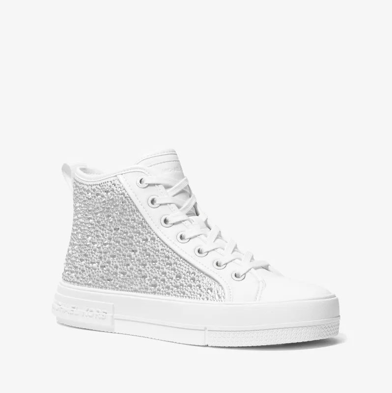 Michael Kors MK Evy Embellished Scuba High-Top Trainers – Optic White (43H3EYFE6D-1999)