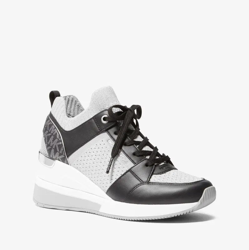 Michael Kors MK Georgie Stretch Knit and Leather Trainer – Black/silver (43H3GEFS4D-0041)