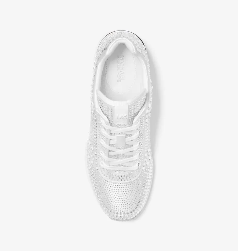 Michael Kors MK Georgie Crystal Embellished Satin Trainer – Optic White (43H3GEFS5D-1999)