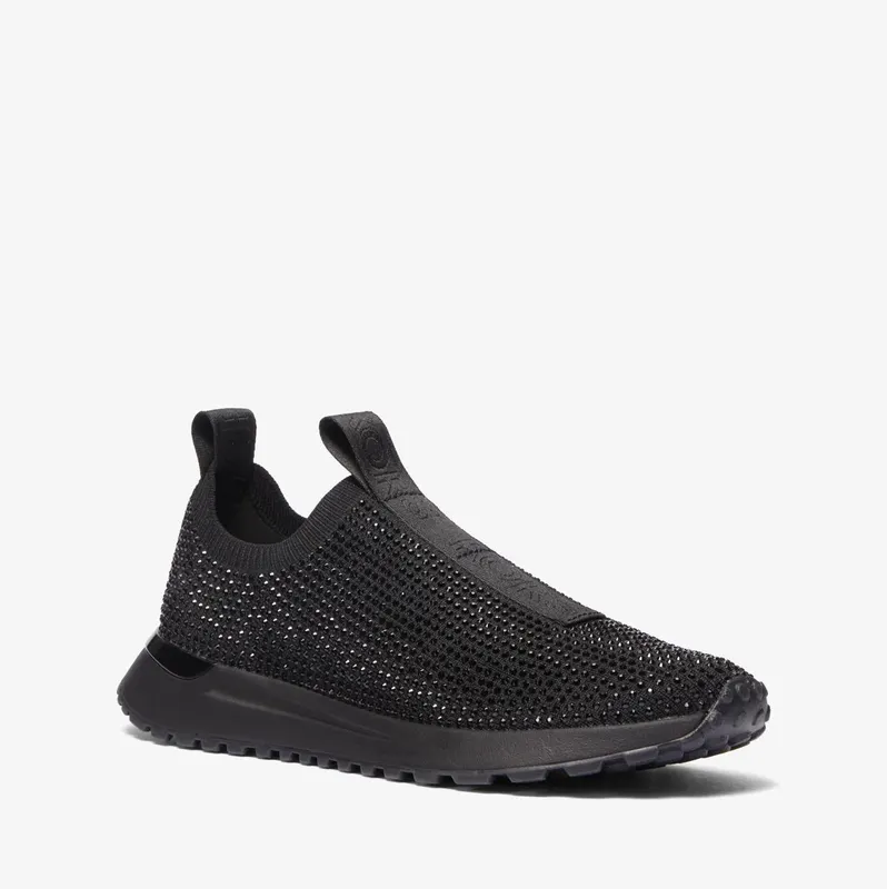 Michael Kors MK Bodie Embellished Stretch Knit Slip-On Trainer – Black/black (43R3BDFP2D-0799)
