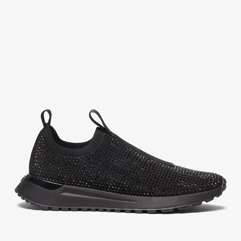 Michael Kors MK Bodie Embellished Stretch Knit Slip-On Trainer – Black/black (43R3BDFP2D-0799)