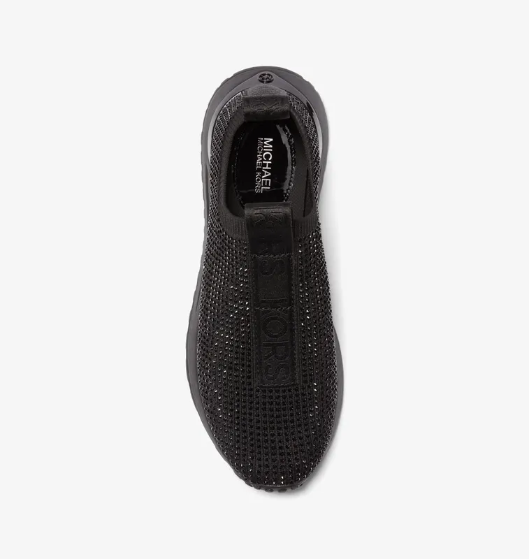 Michael Kors MK Bodie Embellished Stretch Knit Slip-On Trainer – Black/black (43R3BDFP2D-0799)