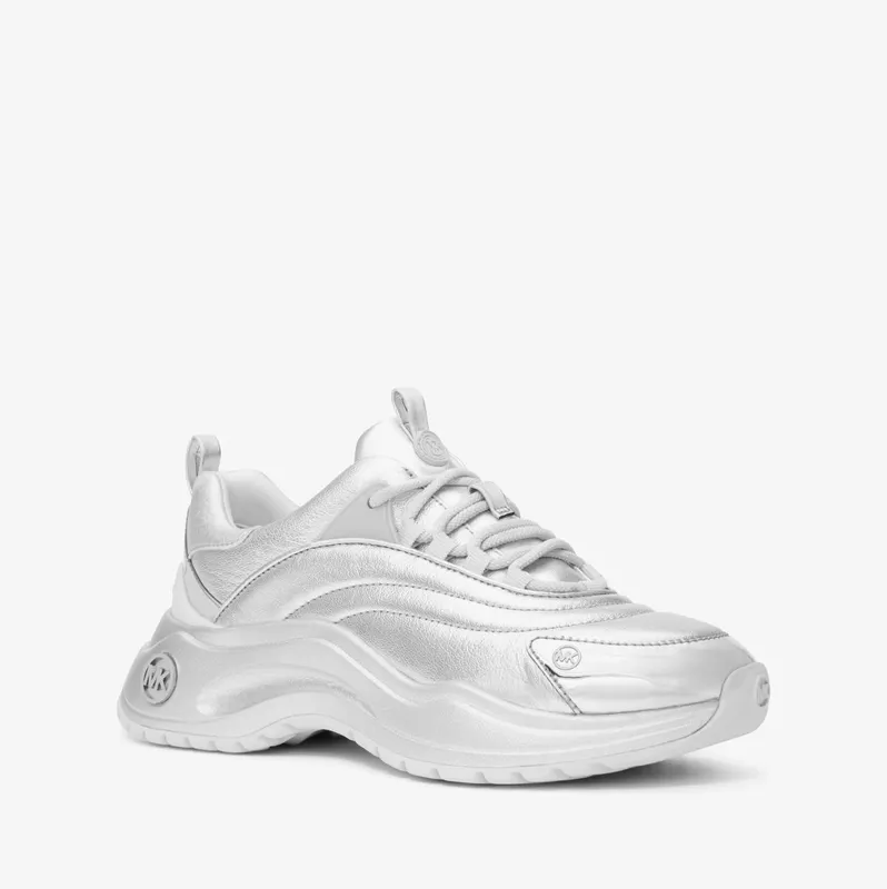 Michael Kors MK Dara Metallic Leather Trainer – Silver (43H3DRFS1M-0040)