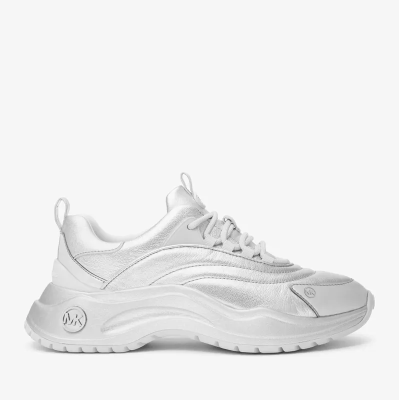 Michael Kors MK Dara Metallic Leather Trainer – Silver (43H3DRFS1M-0040)