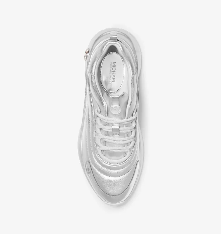 Michael Kors MK Dara Metallic Leather Trainer – Silver (43H3DRFS1M-0040)