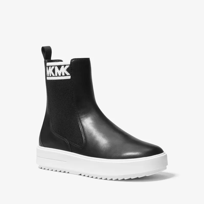 Michael Kors MK Emmett Leather and Stretch Knit Ankle Boot – Black (43H3EMFE5L-0001)