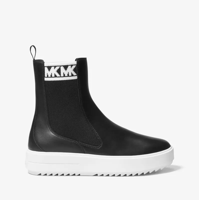 Michael Kors MK Emmett Leather and Stretch Knit Ankle Boot – Black (43H3EMFE5L-0001)