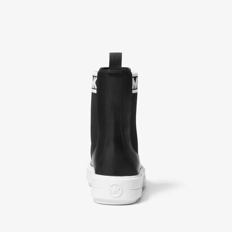 Michael Kors MK Emmett Leather and Stretch Knit Ankle Boot – Black (43H3EMFE5L-0001)