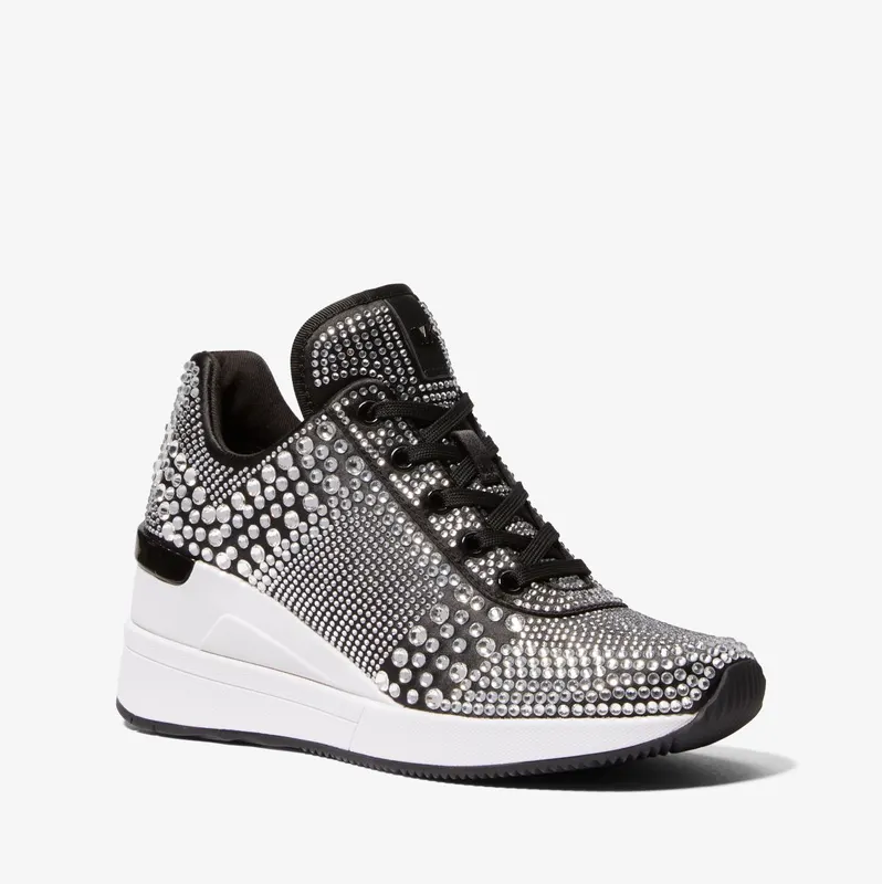 Michael Kors MK Georgie Crystal Embellished Satin Trainer – Black (43H3GEFS5D-0001)